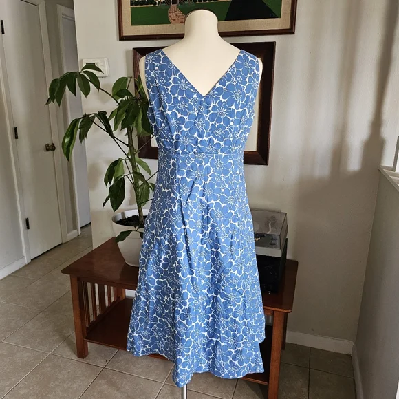 Boden Blue Floral Cotton Sleeveless Retro A-line Midi Knot Summer Dress - Picture 4 of 6